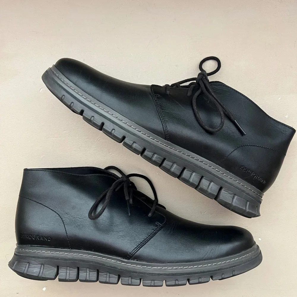 Cole‎ Haan Zerogrand Mens 9.5 M Black Leather Waterproof Chukka Boots C36288